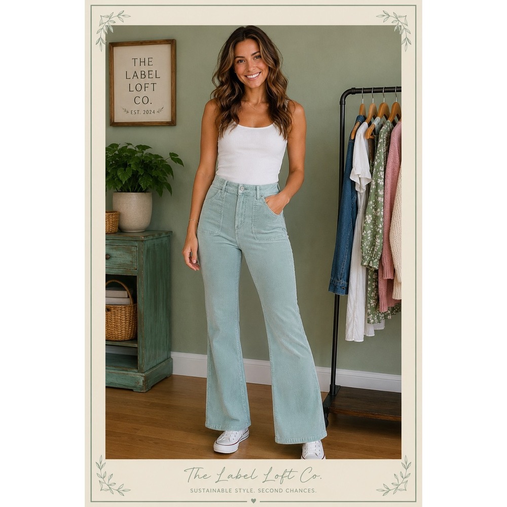 Pilcro The Icon Corduroy Pants Women 29 Seafoam Green Flare High Rise